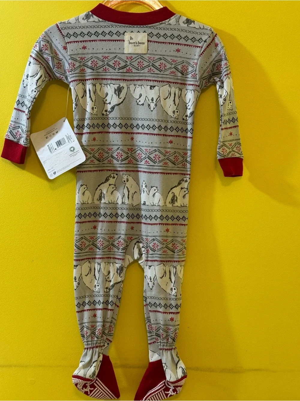 NWT Burts Bees Baby Polar Bear Fair Isle Footed Zip Pajama Organic 3-6M